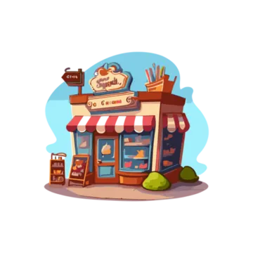 an illustration of a small store with a sign on the front