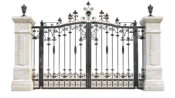 a wrought iron gate on a white background