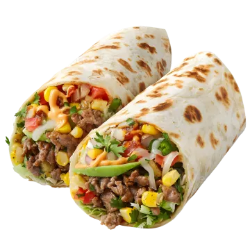 a burritoa filled with meat and vegetables