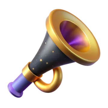 a purple and gold megaphone with a white background