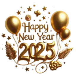 a happy new year with balloons and stars