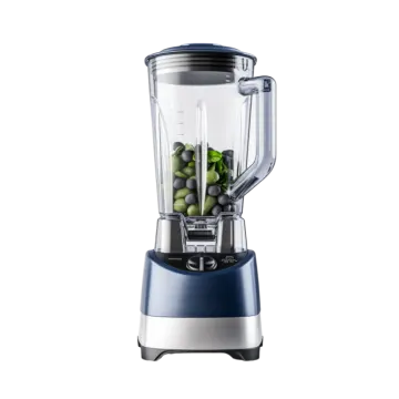 a blender with fruit in it on a white background