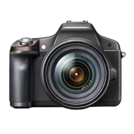 a black digital camera on a white background