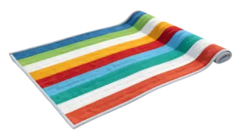a colorful striped rug on a white background