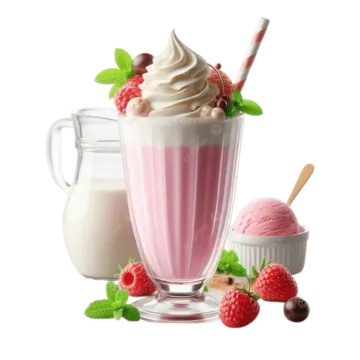 a glass of milk and ice cream with rass