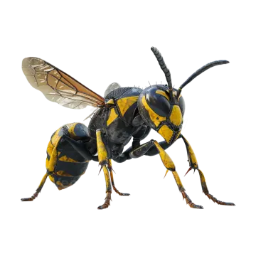 a black and yellow bee on a white background