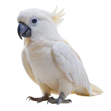 a close up of a white parrot with blue eyes