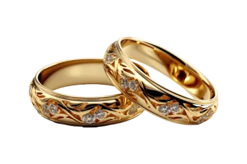 two gold wedding rings with diamonds