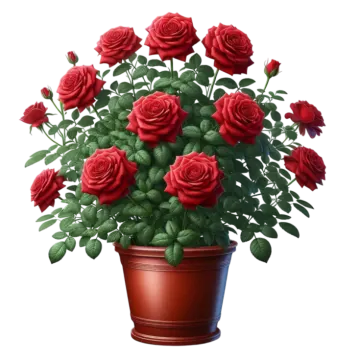 a pot full of red roses