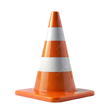 an orange and white traffic cone on a white background