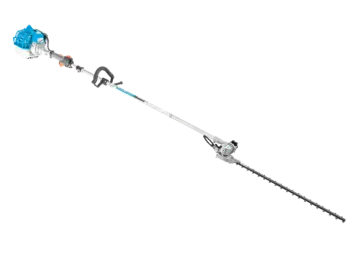 A petrol powered hedge trimmer on a white background