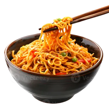 a bowl of noodles with chops