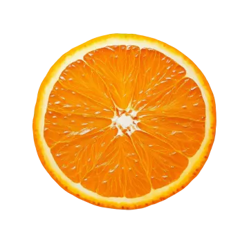 an orange cut in half on a white background