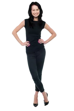 a woman standing with her hands on her hips