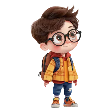 a little boy with glasses and a backpack