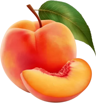 a peach with a green leaf on top