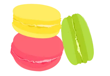 three macaros with different colors on them