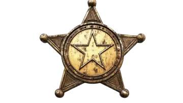 an old sheriff badge on a white background