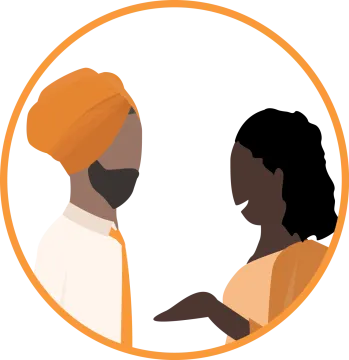 a man and woman in a circle