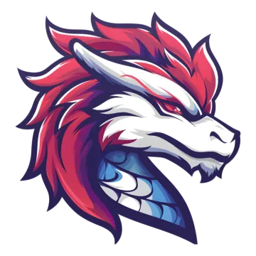 the head of a wolf with red and white hair