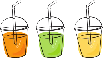 three glasses of juice with straws