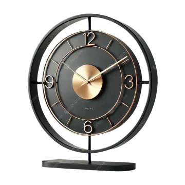 a black and gold clock on a white background