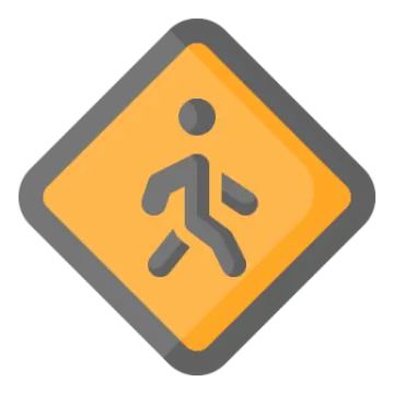 a yellow road sign with a running man