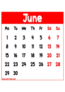a calendar with the word june on it
