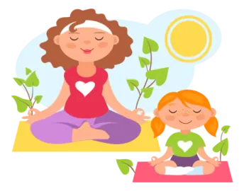 a mother and daughter doing yoga together