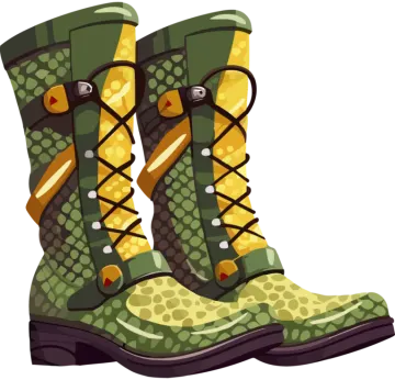 a pair of green and yellow boots