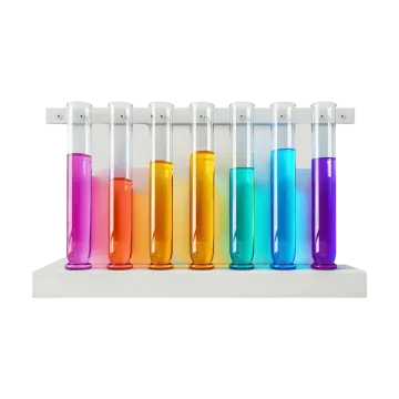 a row of test tubes filled with colored liquids