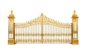 a golden gate on a white background