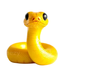 a yellow snake toy on a white background