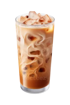 a glass of iced coffee with ice