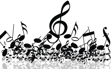 a black and white illustration of music notes