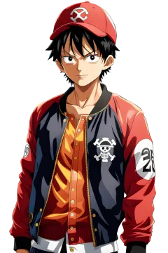 a man wearing a baseball jacket and a baseball cap