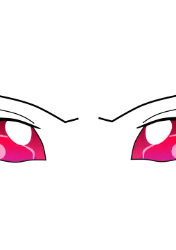 a woman's face with red eyes
