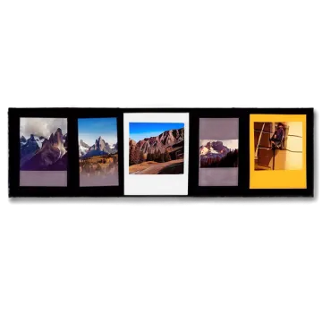 a black picture frame with multiple pictures on it