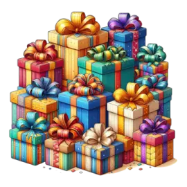 a pile of gift boxes with bows