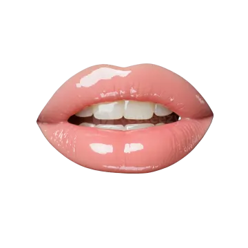 a close up of a pink lip with white teeth