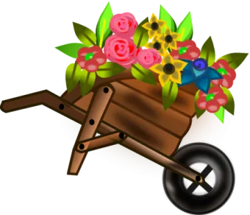 a wooden wheel with flowers in it
