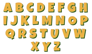 a set of green and yellow alphabet letters