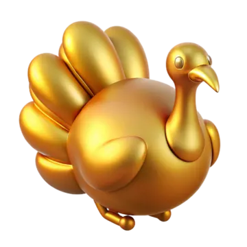 a golden turkey with a white background