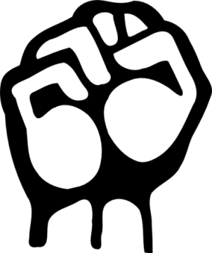 a black and white image of a fist