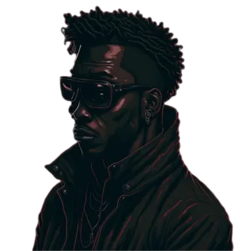a drawing of a man with dread hair and sunglasses