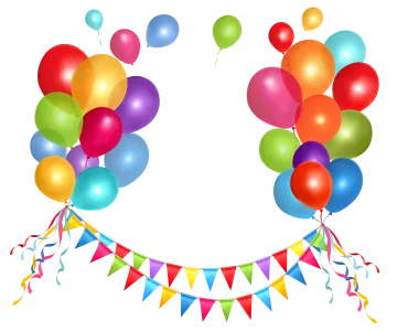 a bunch of colorful balloons and flags