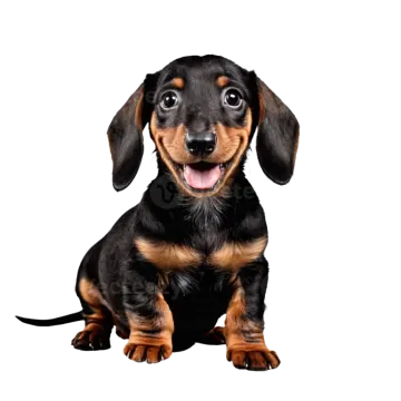 a small black and brown dog sitting down