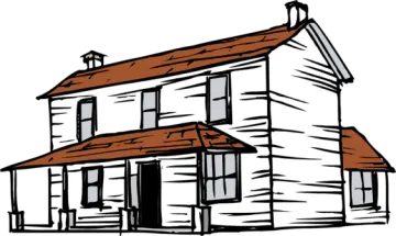 a white house with a brown roof