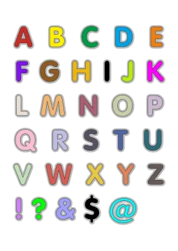a set of alphabets with different colors