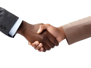 two people shaking hands on a white background